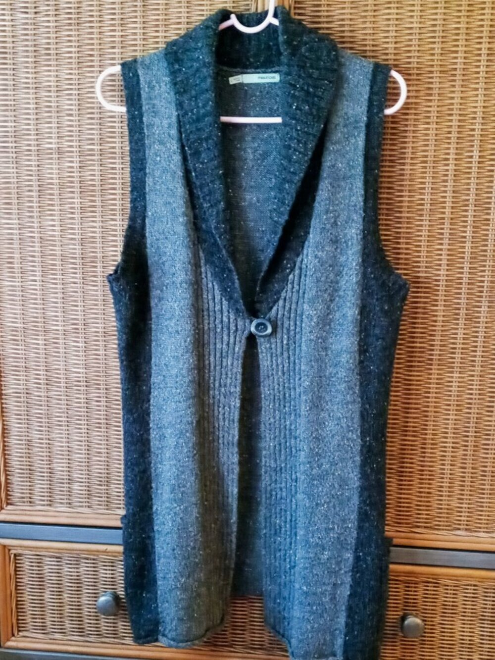 Maurices Women's Sz L Colorblock Gray Knit Shawl Collar Sweater Vest Cozy Warm